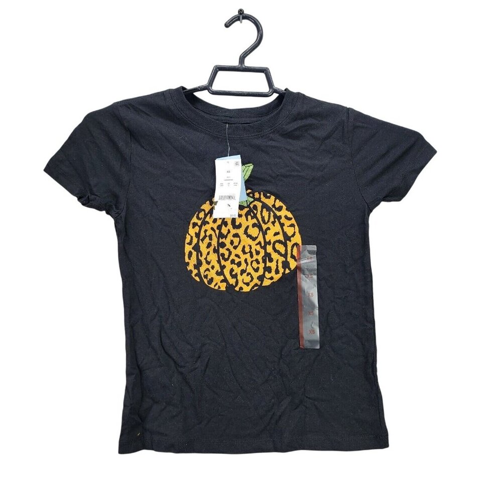 Womens Mighty Fine Black Leopard Print Pumpkin T Shirt Short Sleeve Halloween XS